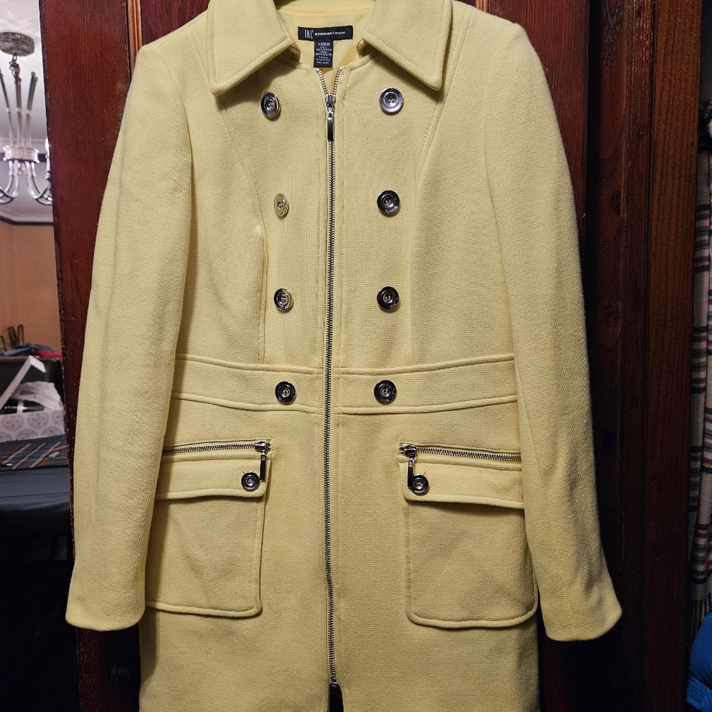 INC International Concepts Yellow Zip Up 3/4 Length Coat Medium